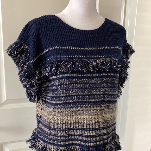 Dana Buchman medium blue sweater fringe - Picture 2 of 10